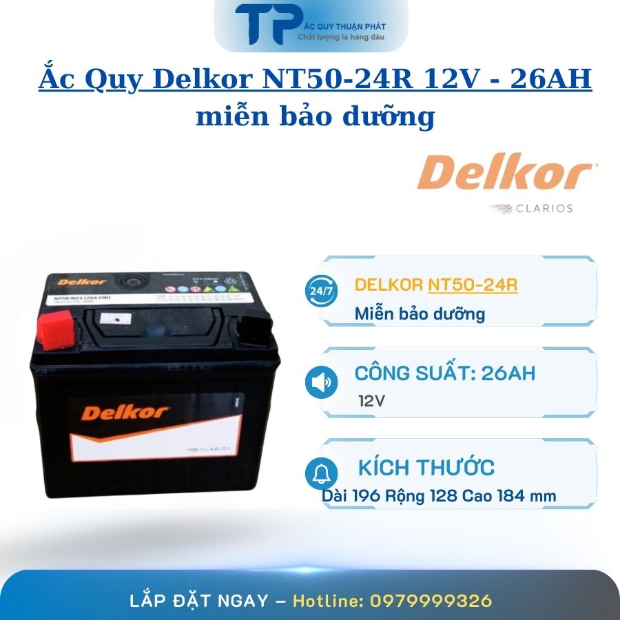 Ắc Quy Delkor NT50-24R 12V - 26AH miễn bảo dưỡng