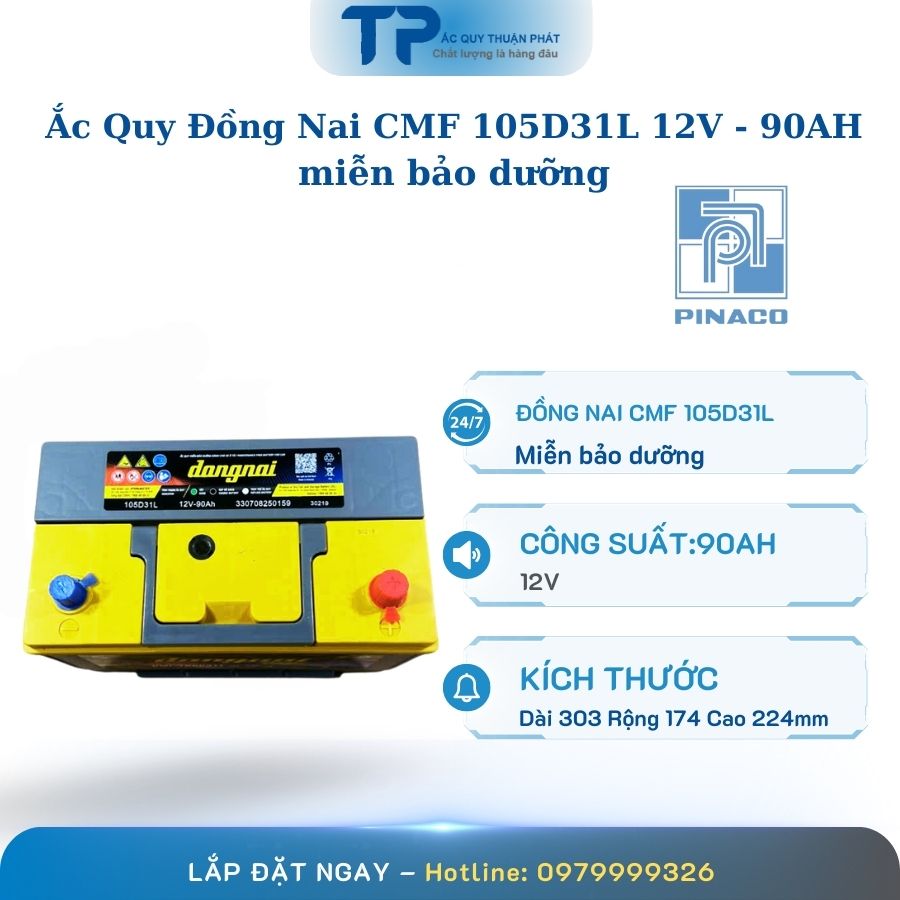 Ắc quy Đồng Nai CMF 105D31L 12V - 90AH miễn bảo dưỡng
