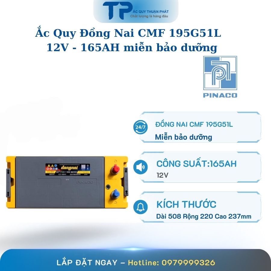 Ắc quy Đồng Nai CMF 105G51L 12V - 165AH miễn bảo dưỡng