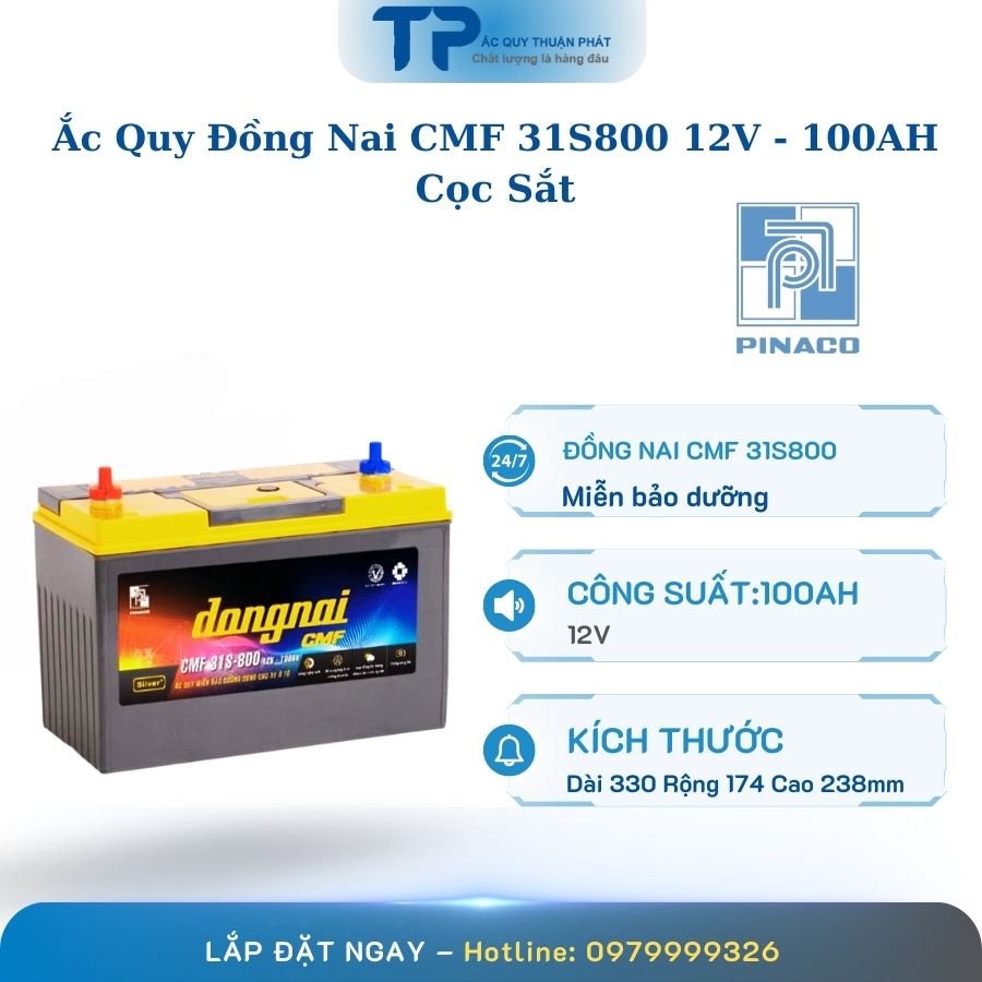 Ắc quy Đồng Nai CMF 31S800 12V - 100AH cọc sắt