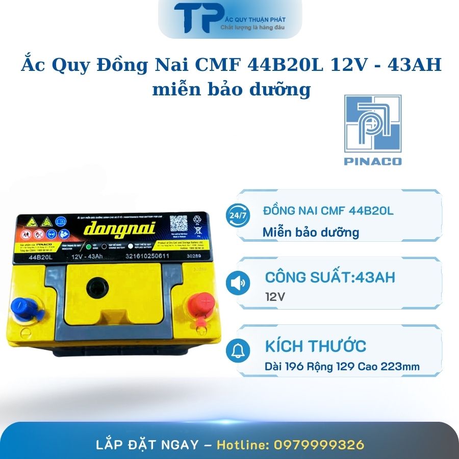 Ắc quy Đồng Nai CMF 44B20L 12V - 43AH miễn bảo dưỡng