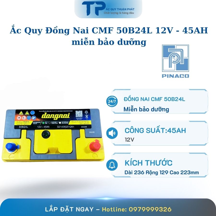 Ắc quy Đồng Nai CMF 50B24L 12V - 45AH miễn bảo dưỡng