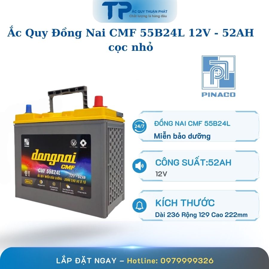 Ắc quy Đồng Nai CMF 55B24L 12V - 52AH cọc nhỏ