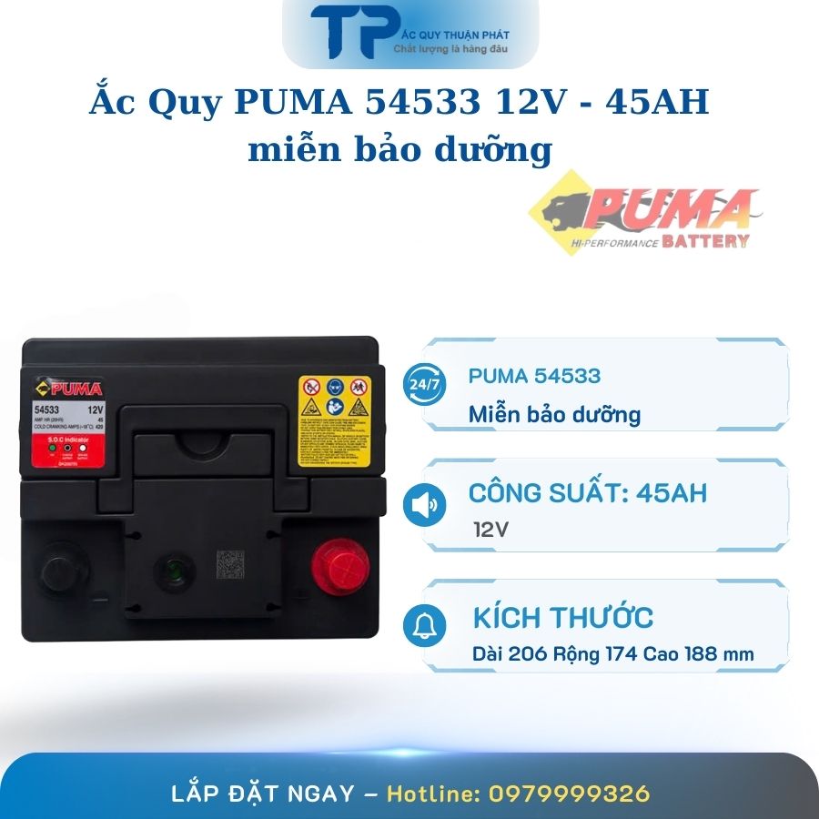 Ắc Quy PUMA 54533 12V - 45AH miễn bảo dưỡng