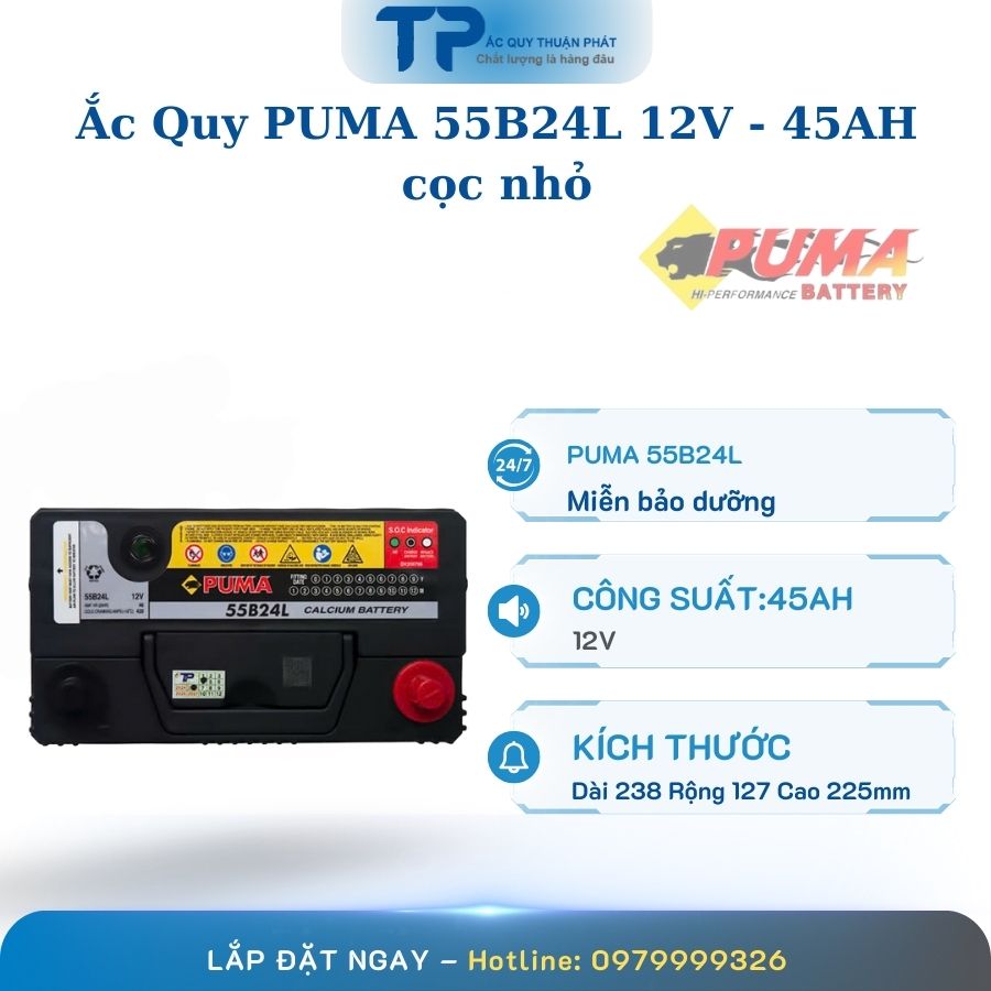 Ắc quy PUMA 55B24L 12V - 45AH cọc nhỏ