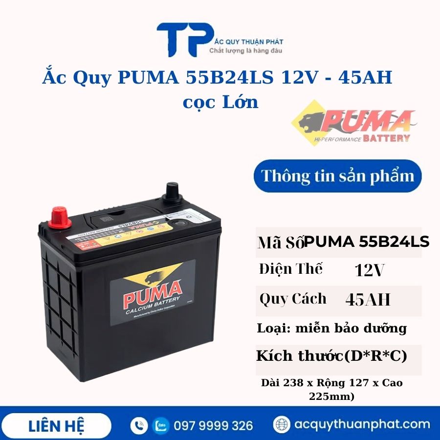 Ắc quy PUMA 55B24LS 12V - 45AH cọc lớn
