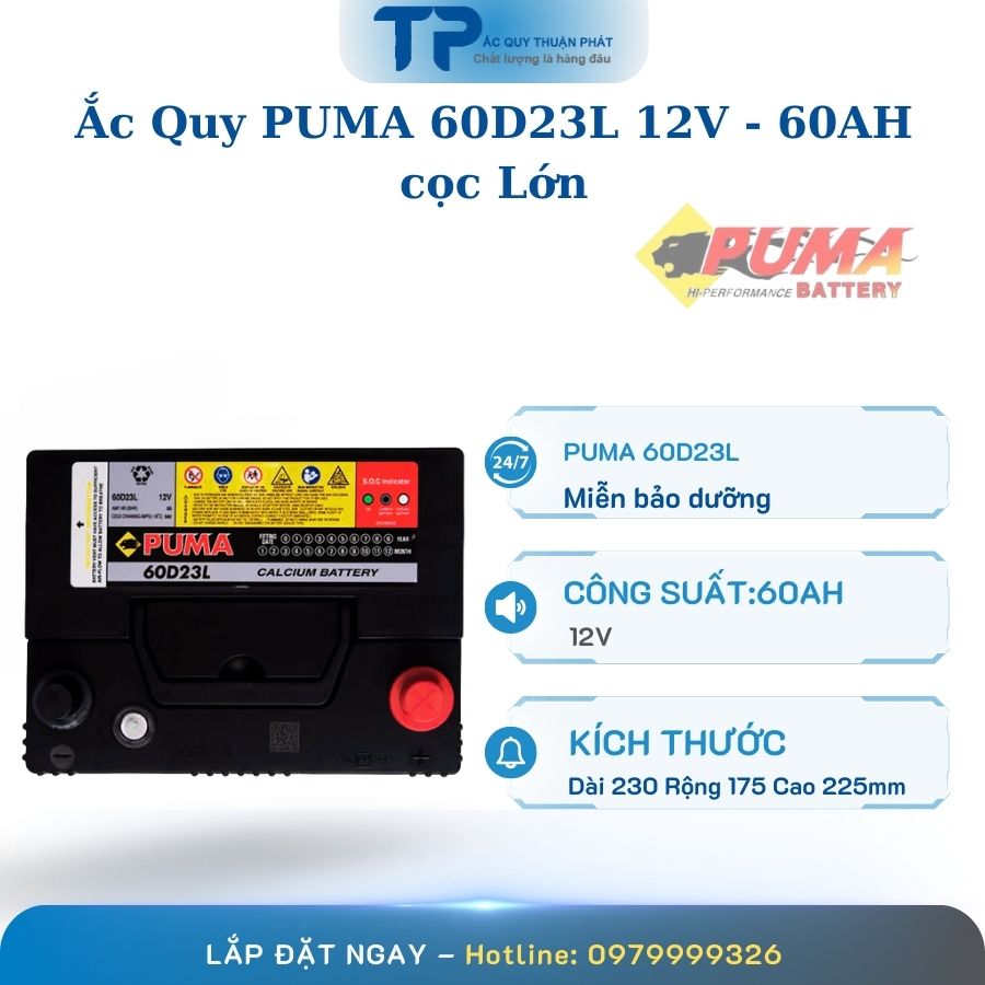 Ắc quy PUMA 60D23L 12V - 60AH cọc lớn