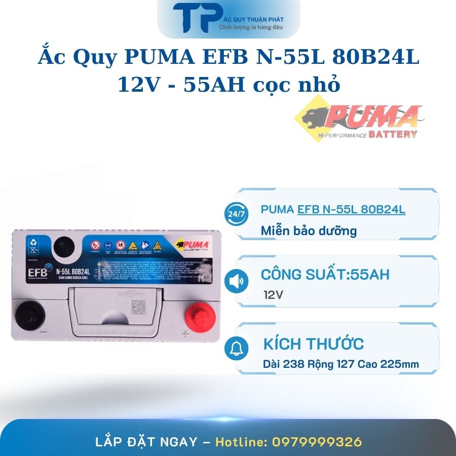 Ắc Quy PUMA EFB 55L-80B24L 12V - 55AH cọc nhỏ
