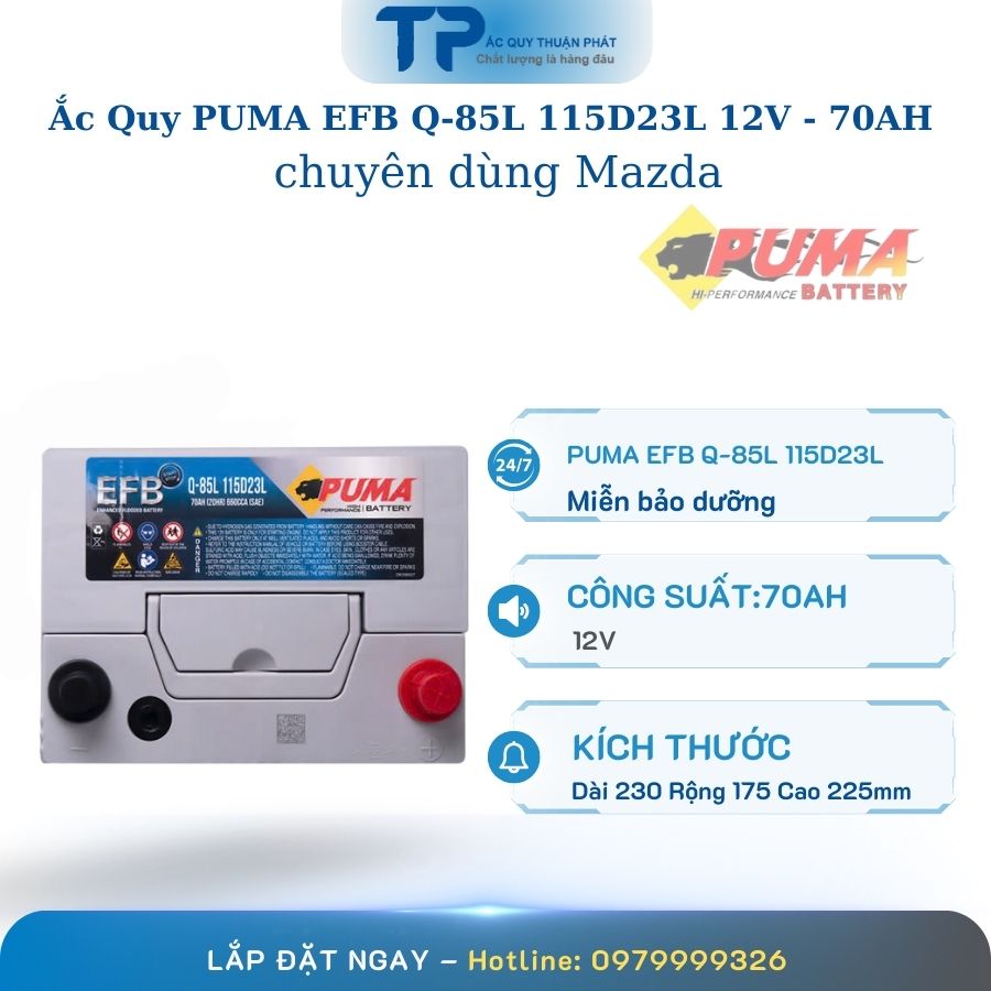 Ắc Quy PUMA EFB Q85L 115D23L 12V - 70AH chuyên dùng Mazda
