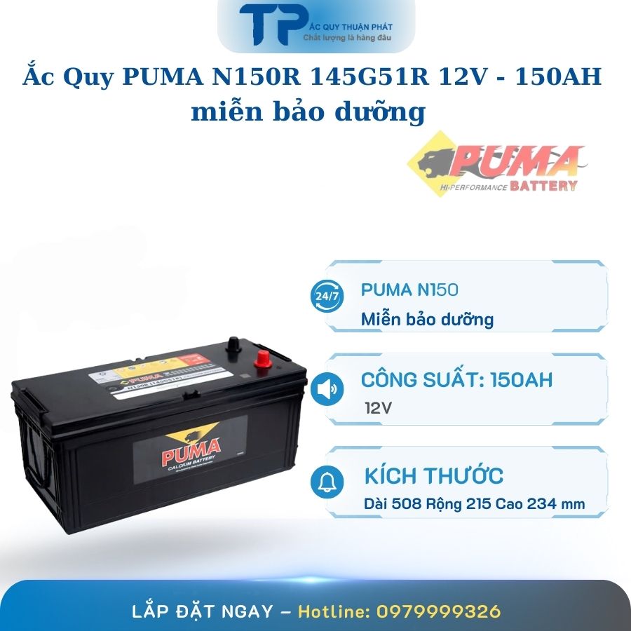 Ắc Quy PUMA N150R 145G41R 12V - 150AH miễn bảo dưỡng