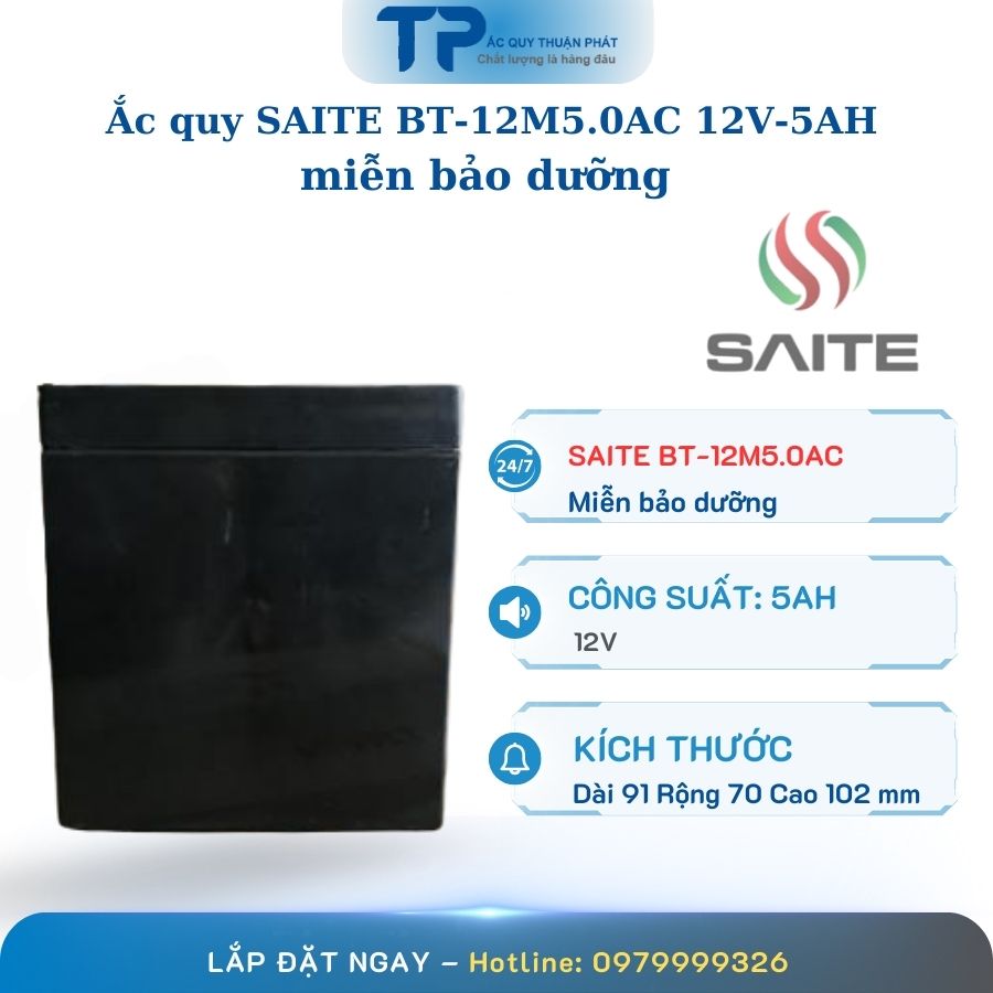 Ắc Quy Saite BT 12M5.0AC 12V - 5AH miễn bảo dưỡng