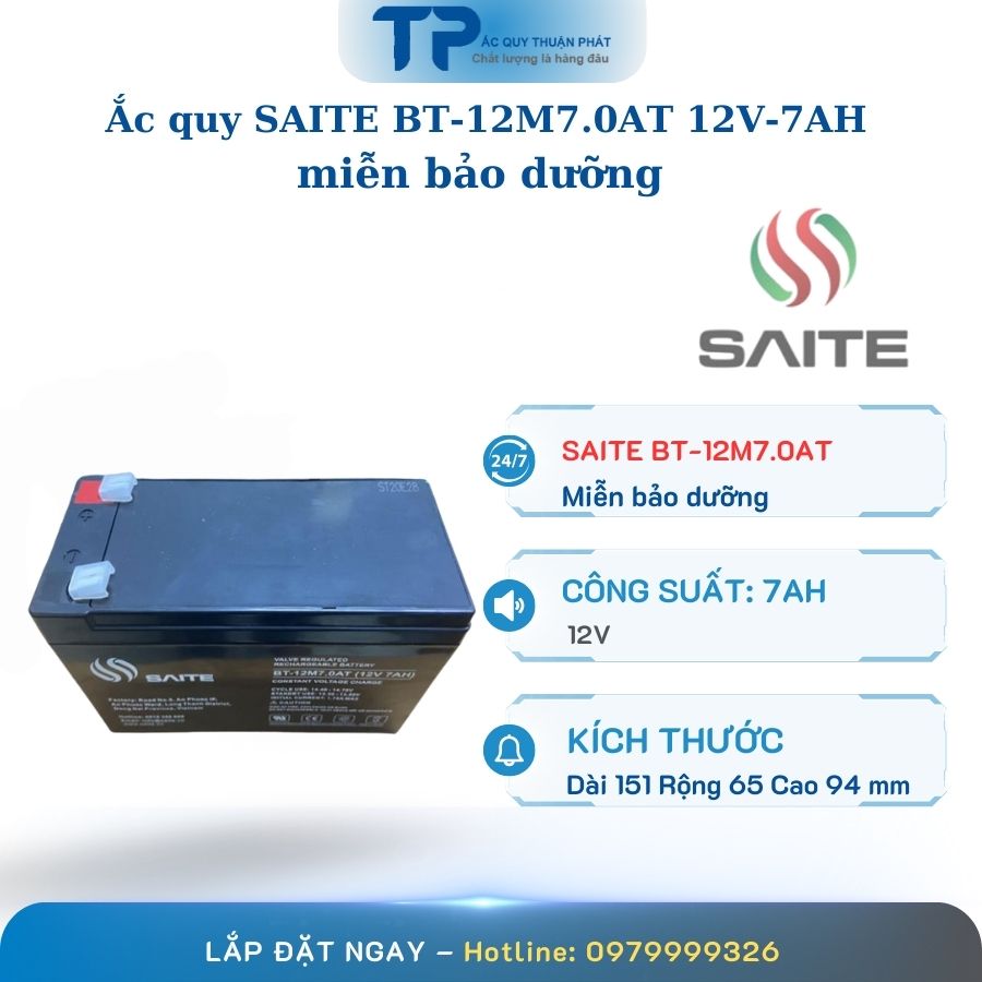 Ắc Quy Saite BT-12M7.0AT 12V - 7AH miễn bảo dưỡn