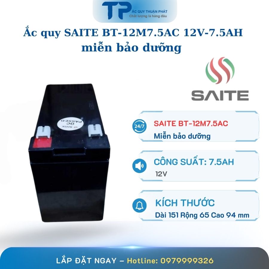 Ắc Quy Saite BT 12M7.5AC 12V - 7.5AH miễn bảo dưỡng