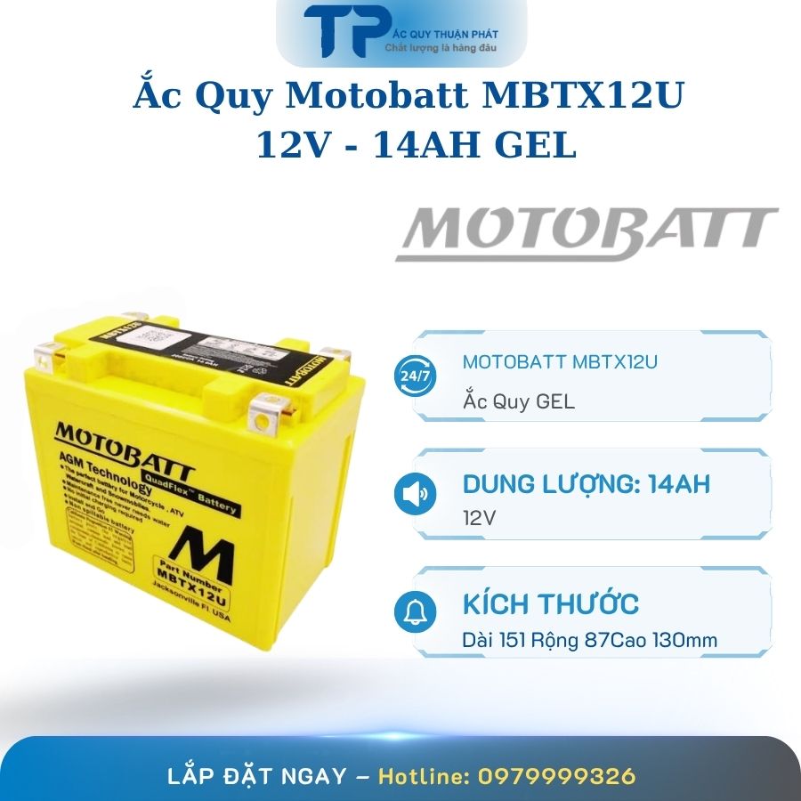 Ắc quy Motobatt MBTX12U 12V - 14AH GEL