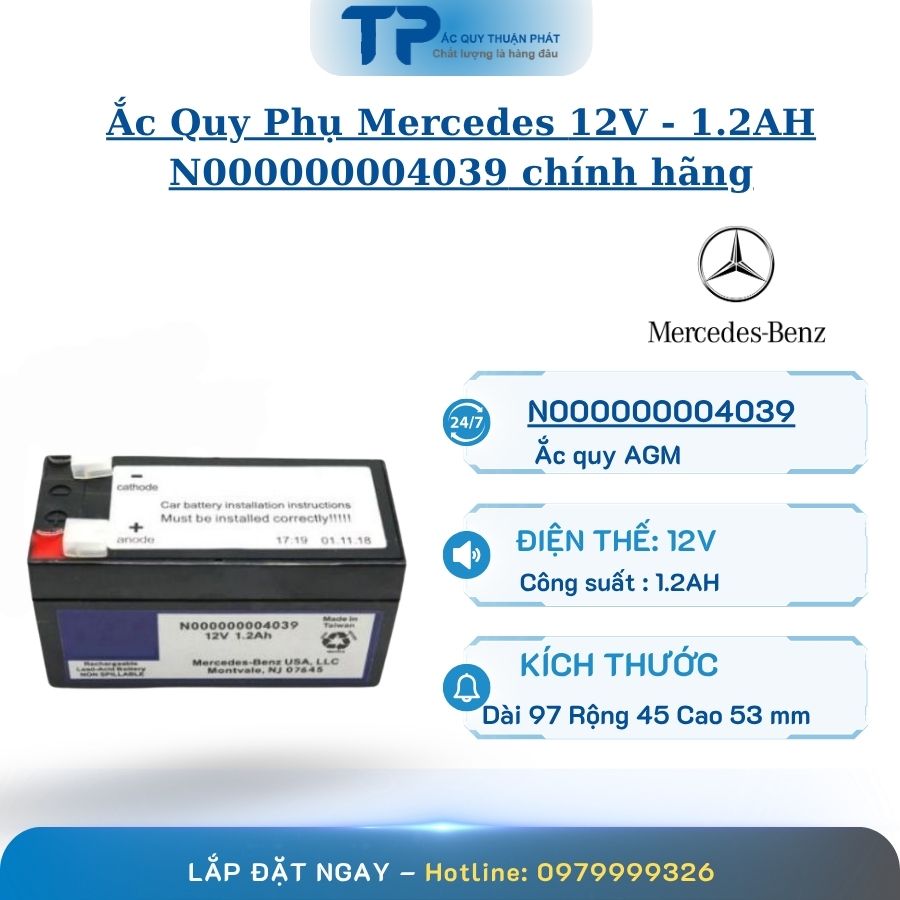 Ắc Quy Phụ Mercedes N000000004039 12V - 1.2AH chính hãng