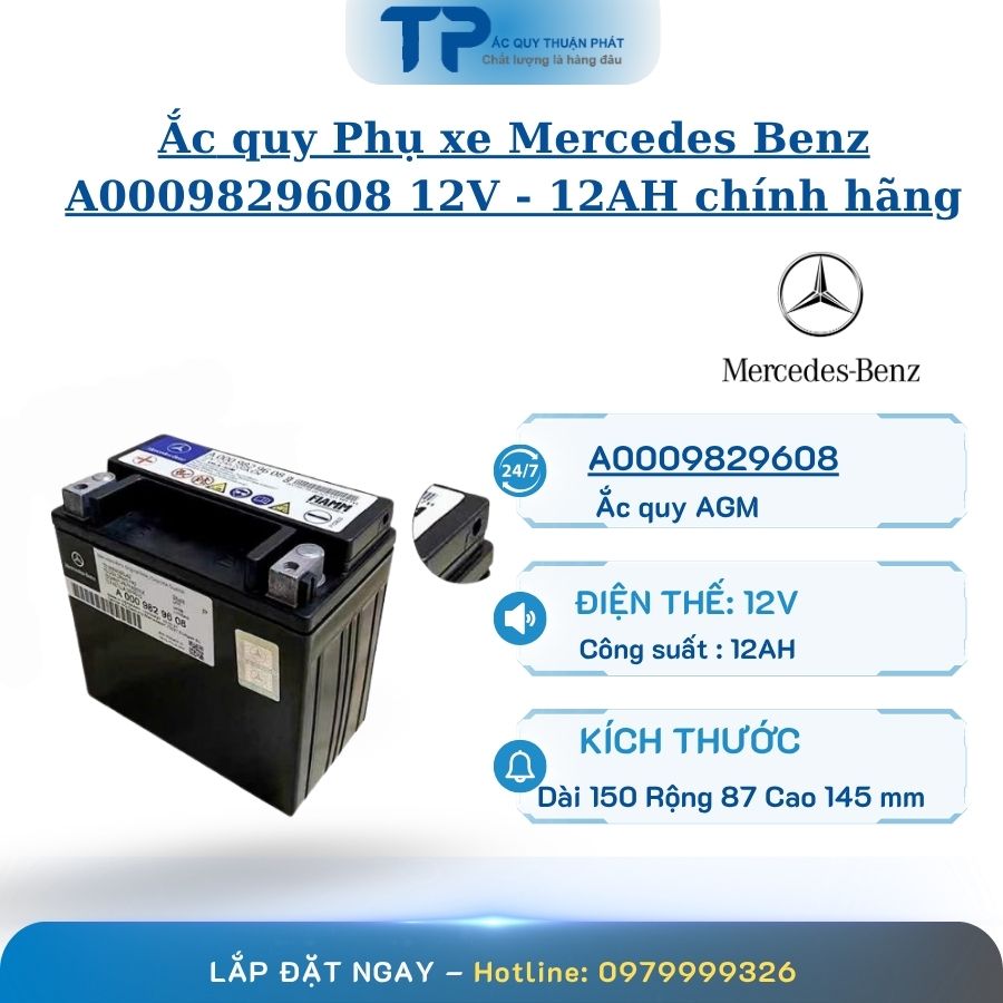 Ắc Quy Phụ xe Mercedes Benz A0009829608 12V - 12AH chính hãng