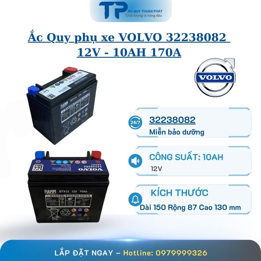 Ắc Quy Phụ xe Volvo 32238082 12V - 10AH CCA 170A