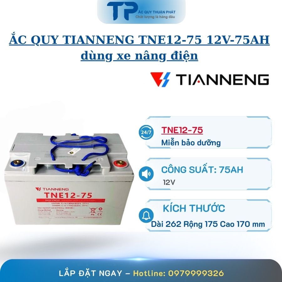Ắc Quy Tianneng TNE12-75 12V - 75AH dùng xe nâng điện