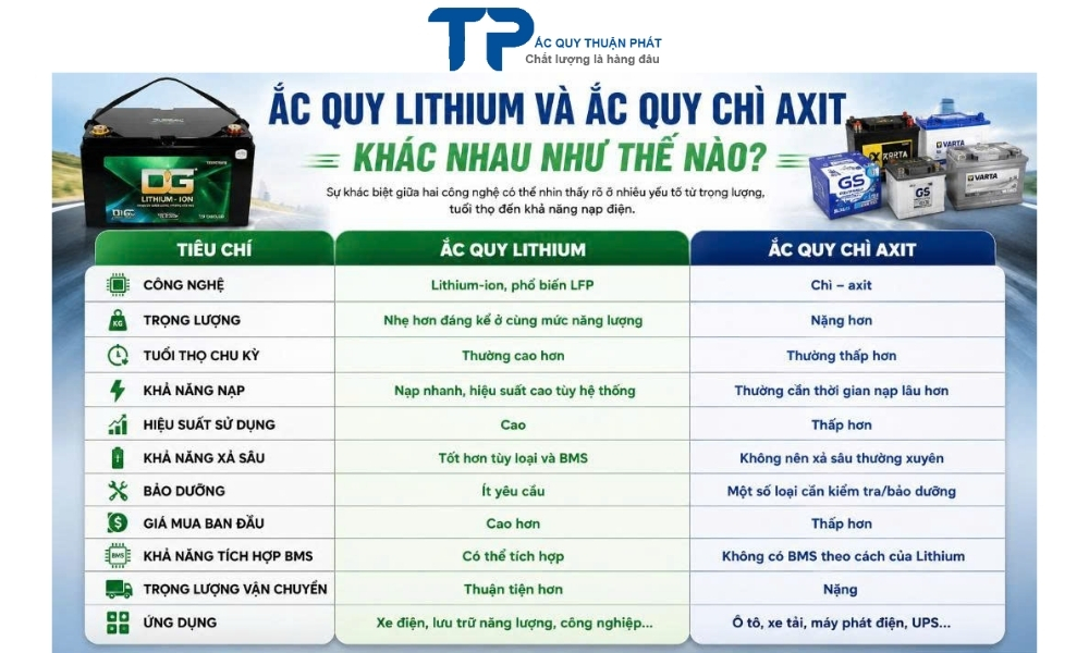 Ắc Quy LITHIUM và Ắc Quy Chì Axit Khác Nhau Như Thế Nào