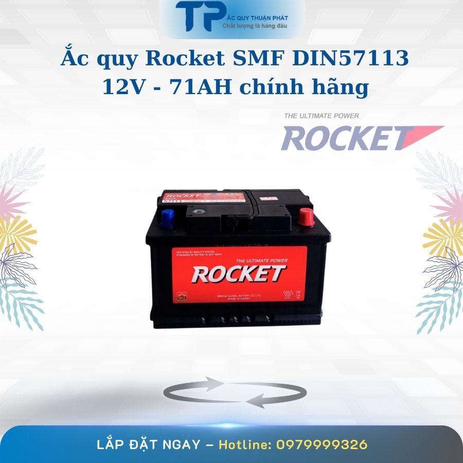 Ắc quy Rocket SMD DIN57113 12V - 71AH chính hãng