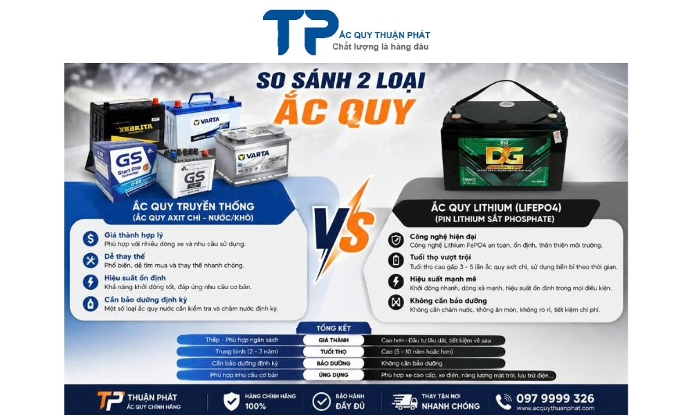 So Sanh 2 Loại Ắc Quy Truyền Thống và Ắc Quy LITHIUM