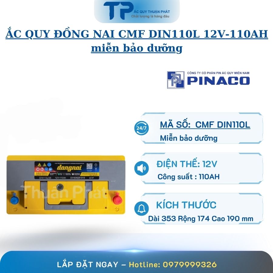 Ắc Quy Đồng Nai DIN110L 12V - 110AH chính hãng miễn bảo dưỡng