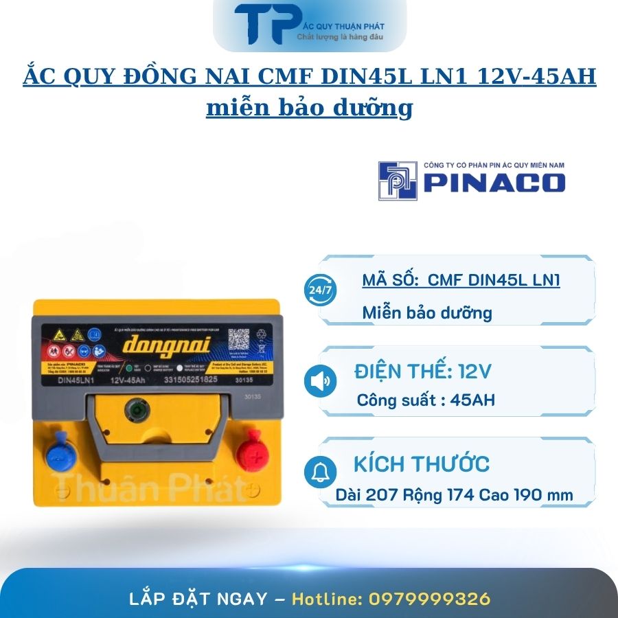 Ắc Quy Đồng Nai CMF DIN45L LN1 12V-45AH miễn bảo dưỡng