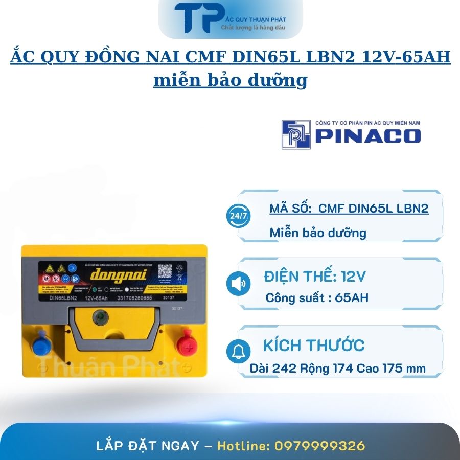 Ắc Quy Đồng Nai CMF DIN65L LBN2 12V-65AH miễn bảo dưỡng