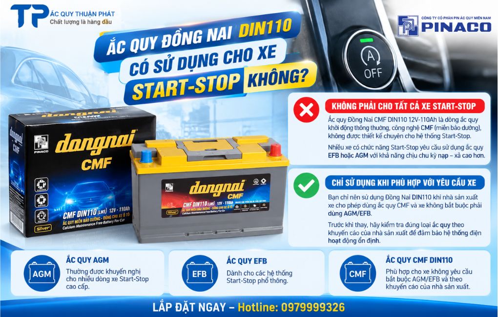 Ắc Quy Đồng Nai Din110 có sử dụng cho xe Start-stop không