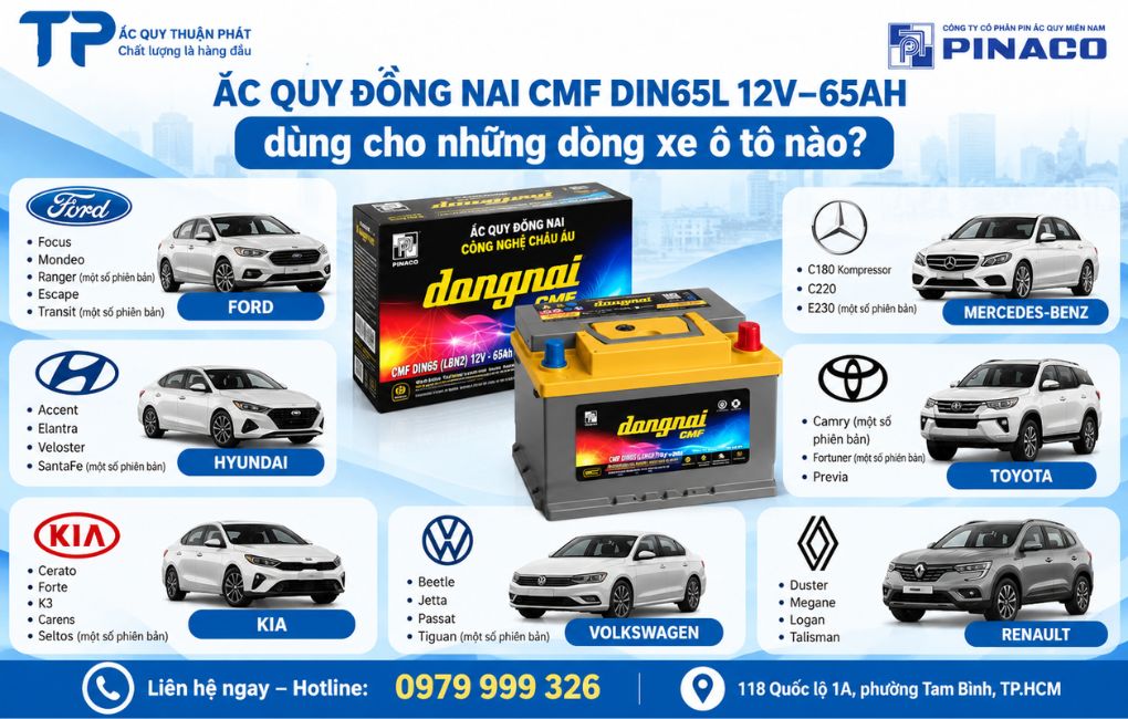 Ắc Quy Đồng Nai DIN65L dùng cho những xe ô tô nào
