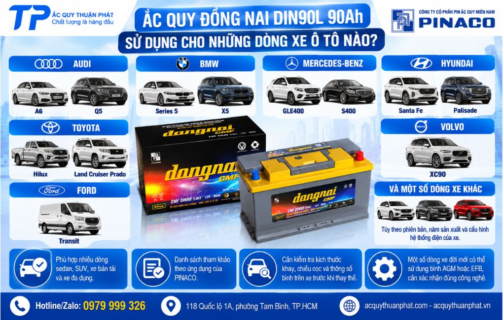 Ắc Quy Đồng Nai DIN90L dùng cho xe ô tô nào