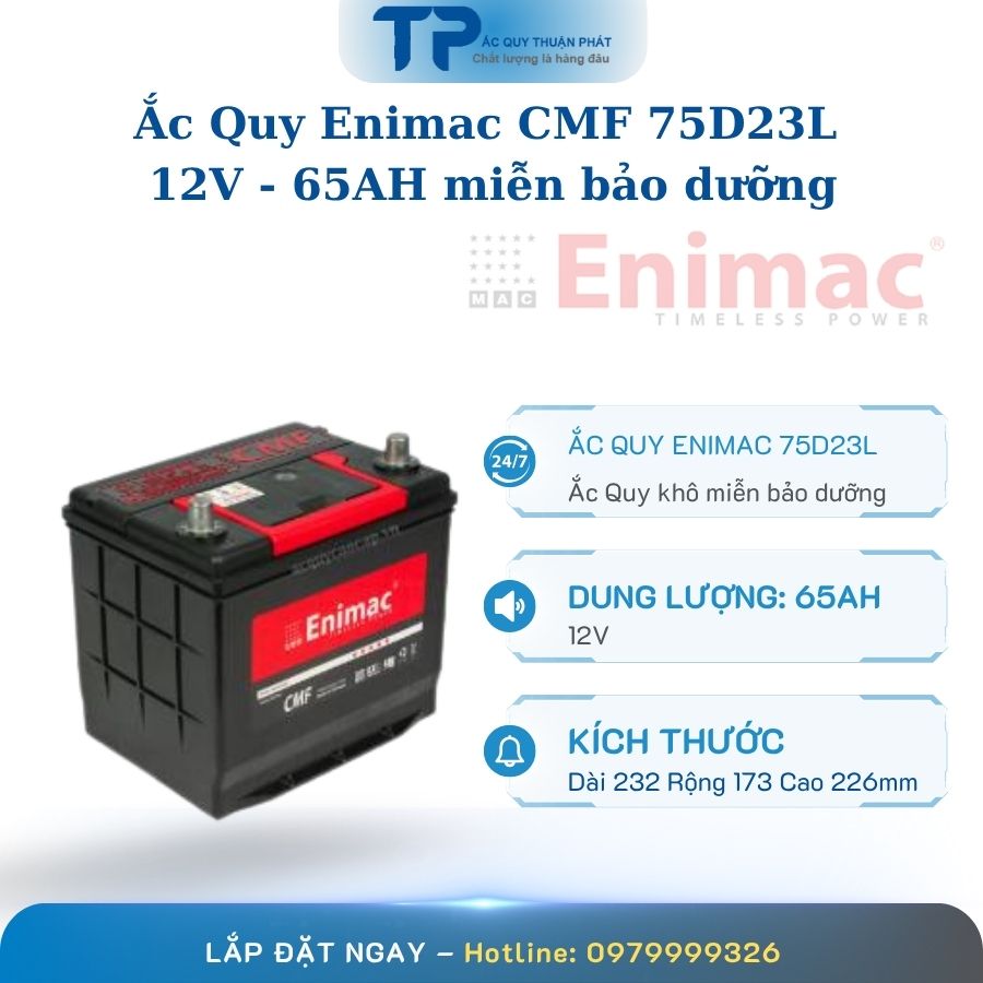 Ắc quy Enimac CMF 75D23L 12V - 65AH miễn bảo dưỡng