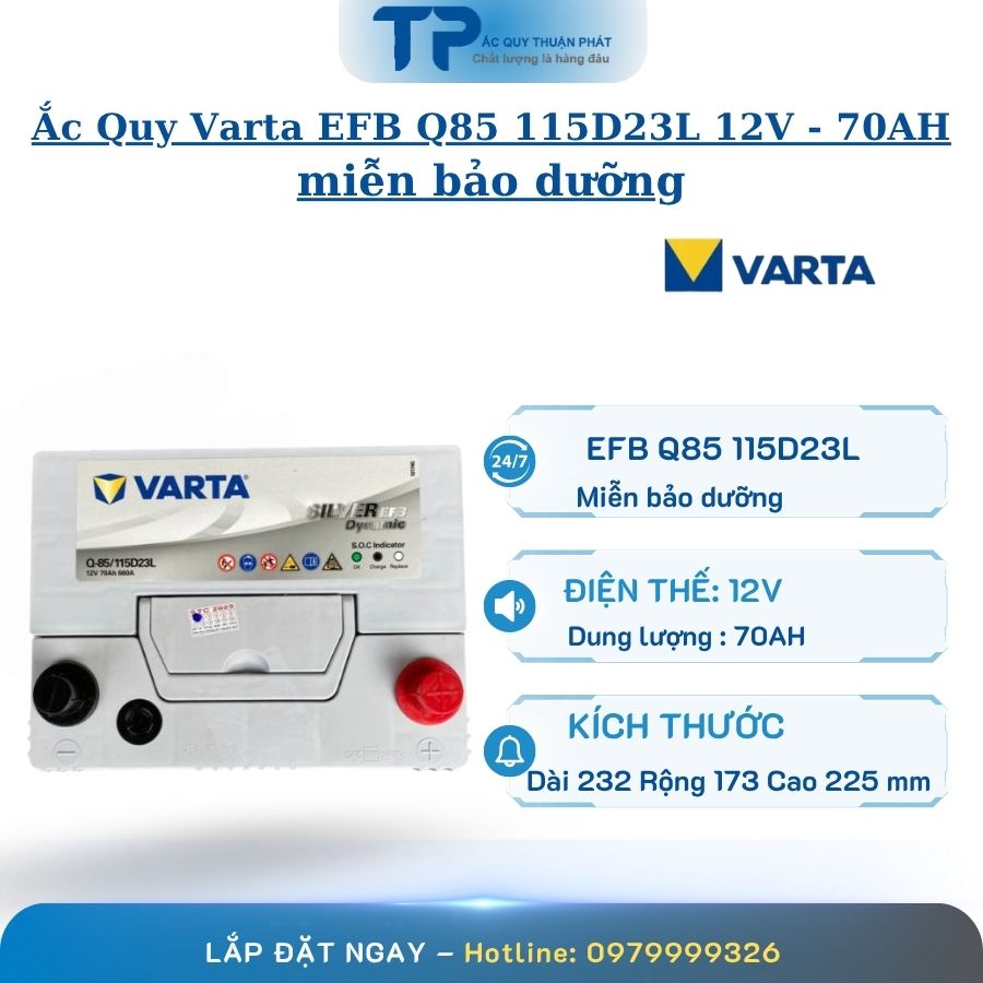 Ắc Quy Varta EFB Q85 115D23L 12V - 70AH miễn bảo dưỡng