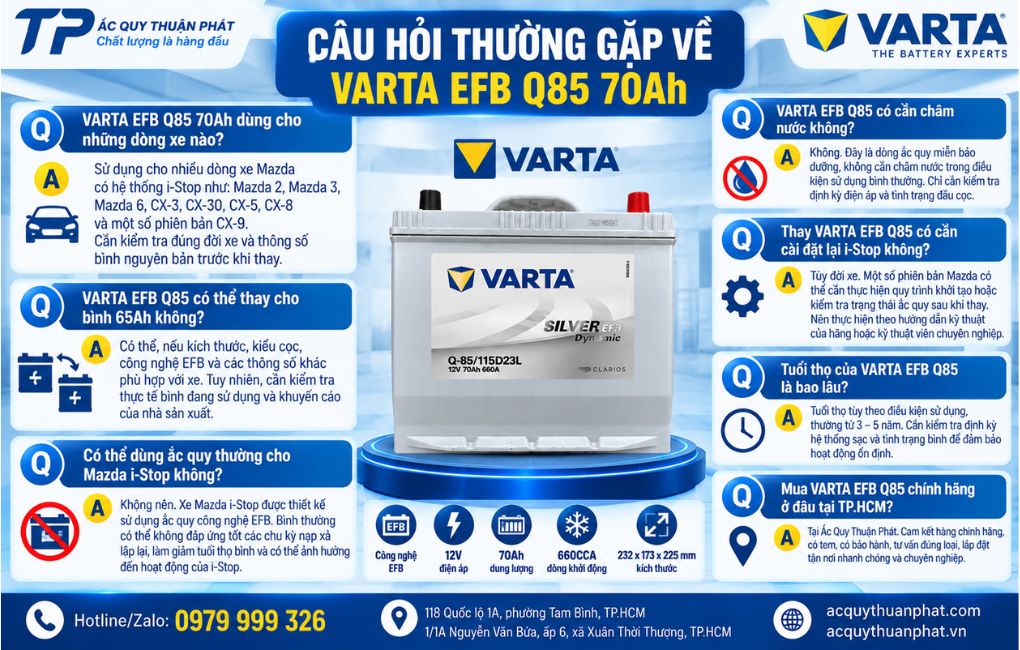 Câu hỏi thường gặp về Varta EFB Q85 70AH
