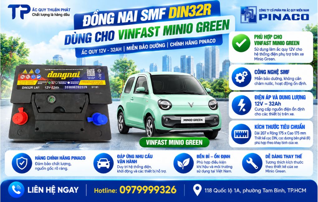 Đồng Nai SMF DIN32R dùng cho Vinfast Minio Green