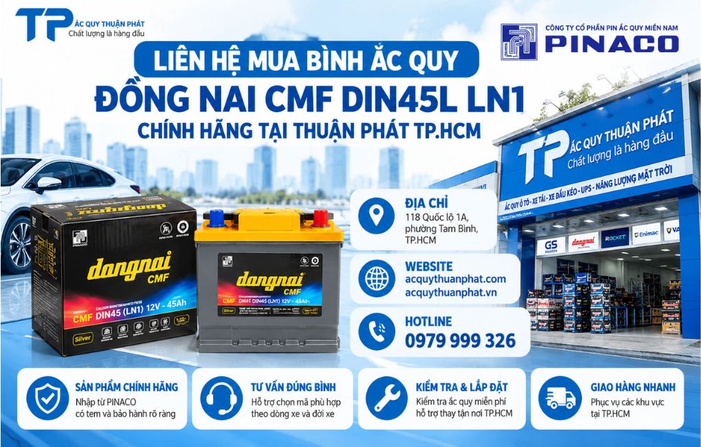 Liên hệ mua bình ắc quy Đồng Nai DIN45L tại Thuận Phát