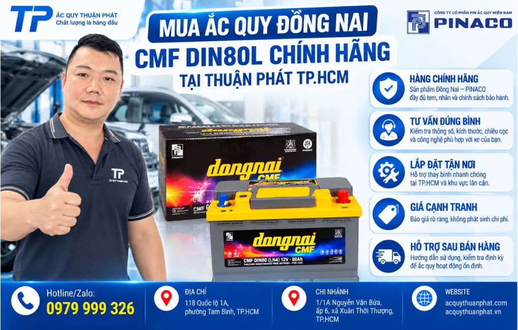 Mua ắc quy Đồng Nai DIN80L chính hãng tại Thuận Phát