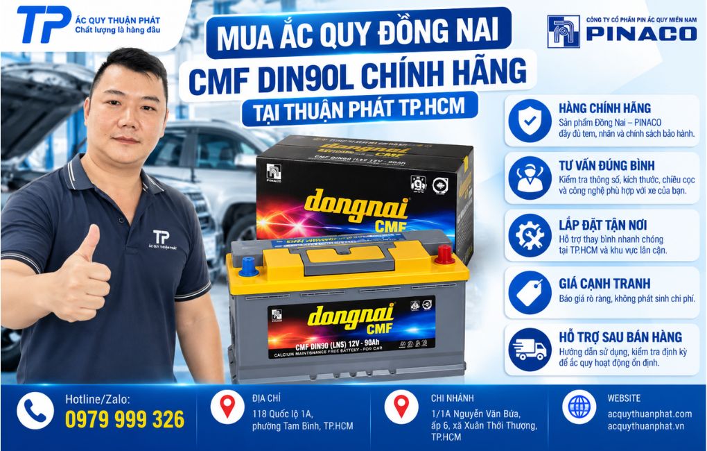 Mua ắc quy Đồng Nai DIN90L chính hãng tại Thuận Phát