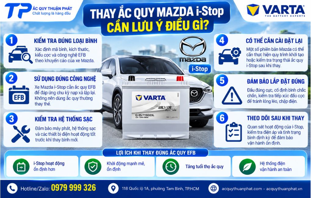 Thay ắc quy Mazda I-stop cần lưu ý điều gì