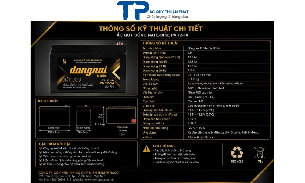 Thông Số Kỹ Thuật Chi Tiết Ắc Quy Ắc Quy Đồng Nai PA12-14