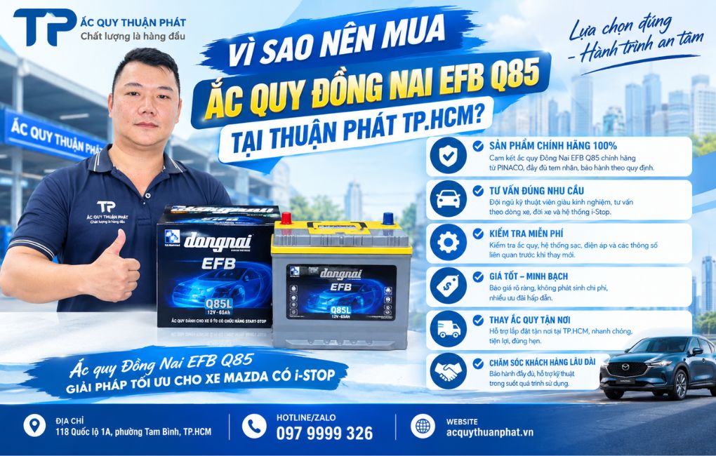 Vi sao nên mua ắc quy Đồng Nai EFB Q85 tại Thuận Phát
